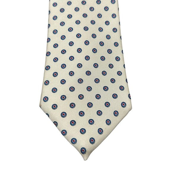 Egon Von Furstenberg Designer Tie Beige With Blue Red Circle Pattern Silk - Picture 2 of 8